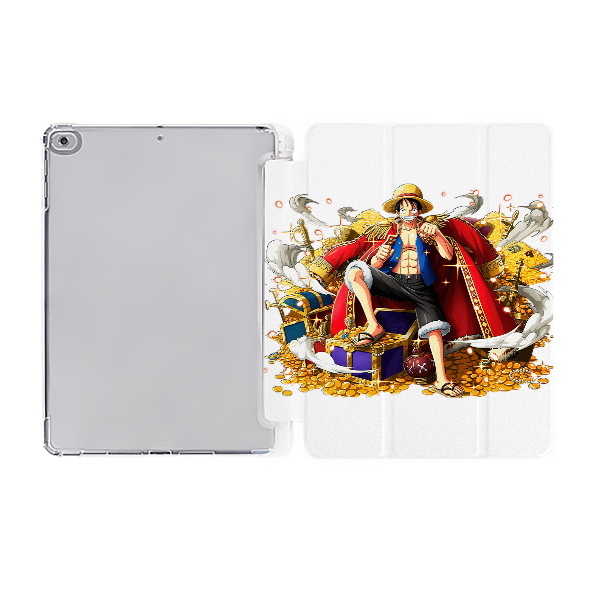 （画像用） ワンピース モンキー・D・ルフィ ONE PIECE Monkey D. Luffy IPad ケース ペン収納付き 三つ折りスタンド PUレザー×シリコン 対応機種9.5/10.5/10.9インチ